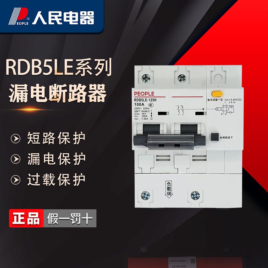 PEOPLE人民电器漏电断路器RDB5LE-125 80/100a大电流漏保开关总闸