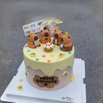 网红生日蛋糕装饰饰品可爱的天竺鼠Capibala钓鱼浴海豚甜点烘焙插