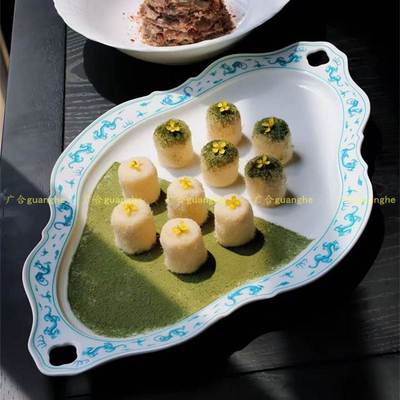 酒店异形冷菜摆盘会所旦形龙虾螃蟹融合意境盘子网红同款热菜餐具