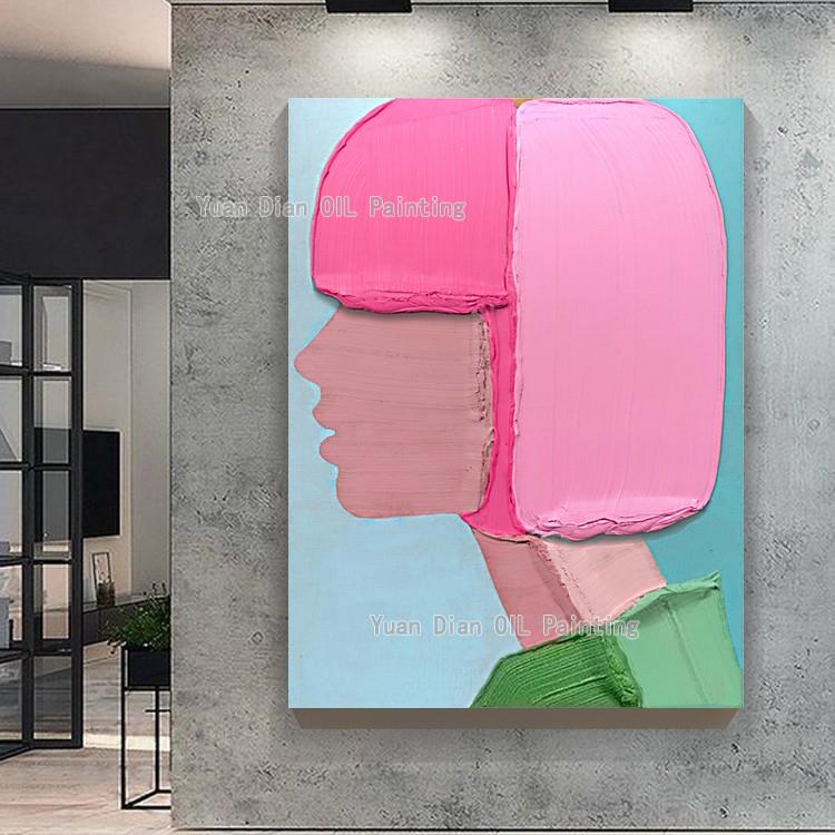 纯手绘人物油画入户玄关现代简约装饰画客厅厚立体极简风肌理挂画图片