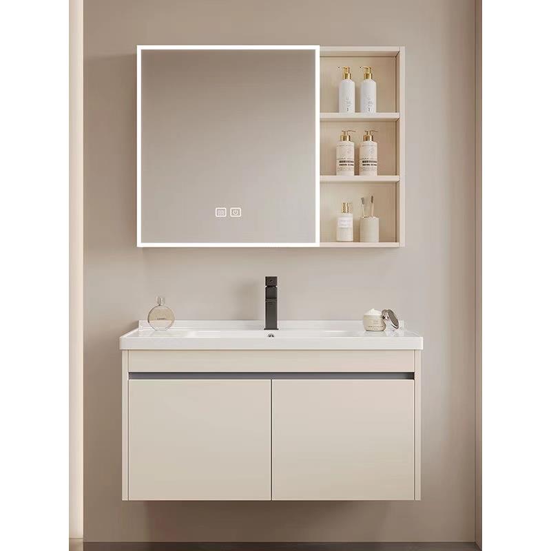 浅灰色18厘蜂窝铝浴室柜加深陶瓷一体盆洗脸盆智能镜柜组合洗漱台