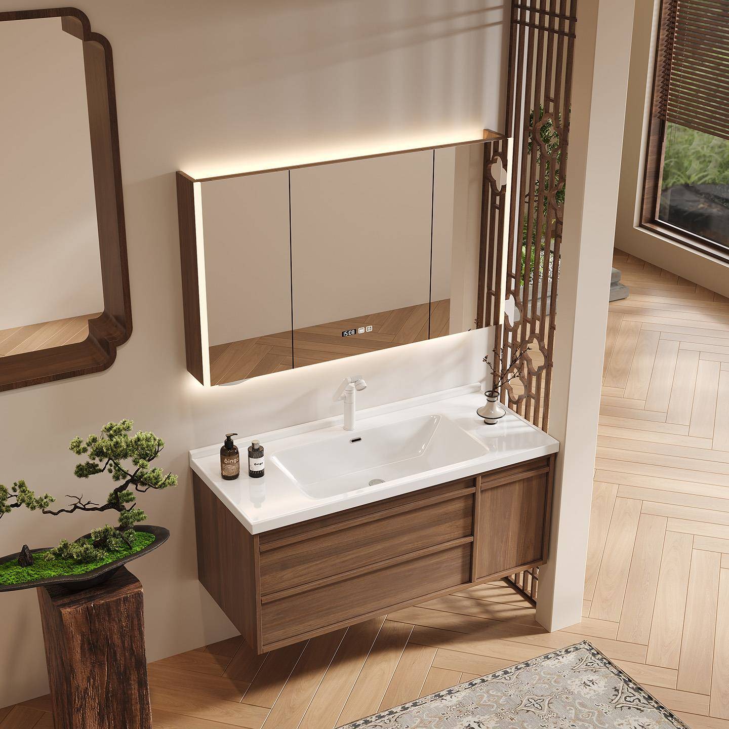 安苒卫浴中古风骨骼线陶瓷一体盆浴室柜组合卫生间洗手洗脸洗漱台