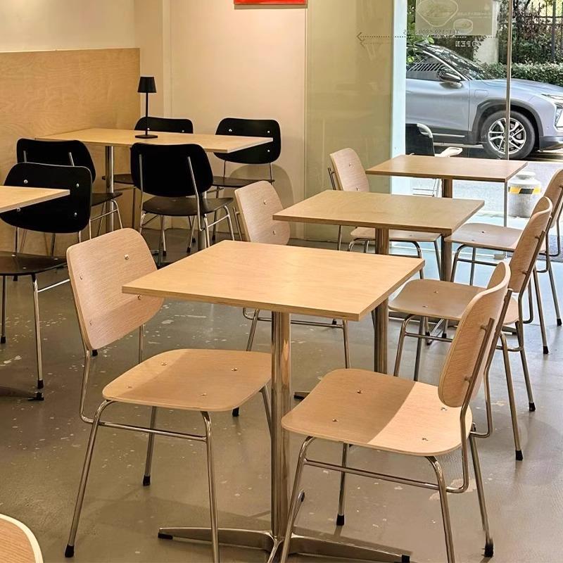 原木色咖啡厅桌椅组合网红奶茶咖啡店海洋板桌子轻食店餐椅商用