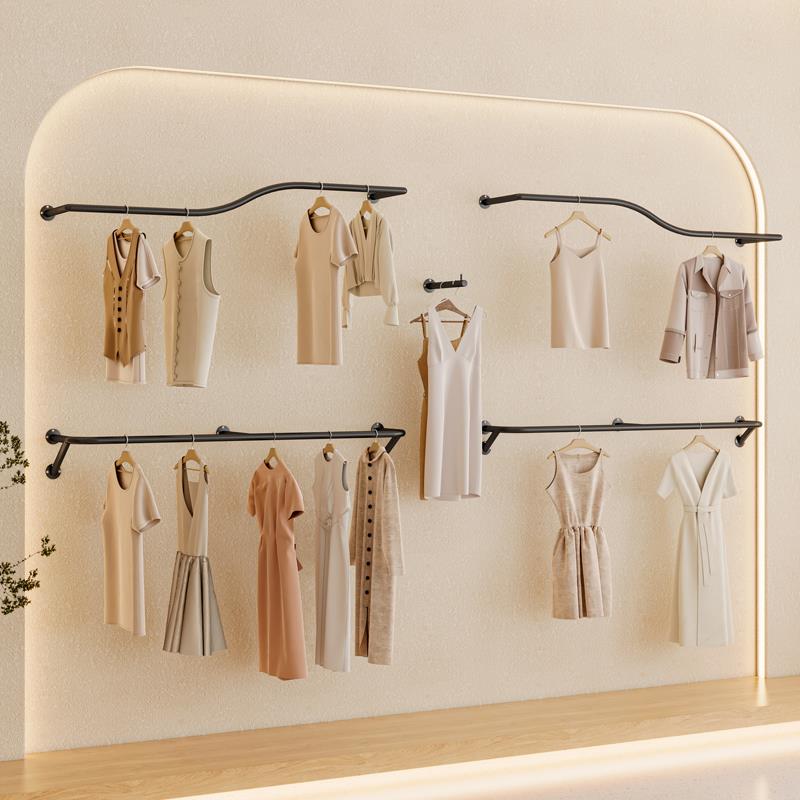 服装店展示架专用上墙横杆家用衣服壁挂式陈列架试衣间女装挂衣架