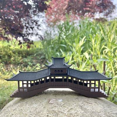 微缩模型风雨廊桥迷你古建筑摆件袖珍中国风中式庭院假山鱼缸造景