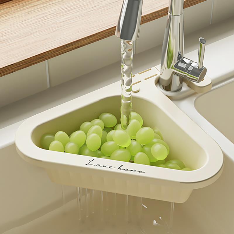 厨房水槽三角沥水篮水龙头置物架洗碗池可伸缩洗蔬菜过滤收纳挂式