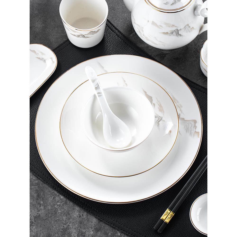 酒店餐具陶瓷碗盘套装中餐厅酒店私人会所高档餐具中式景观