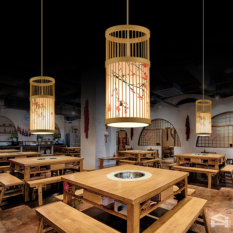 现代艺术竹编灯笼吊灯新中式饭店餐厅餐馆竹艺灯民宿茶室日式灯具
