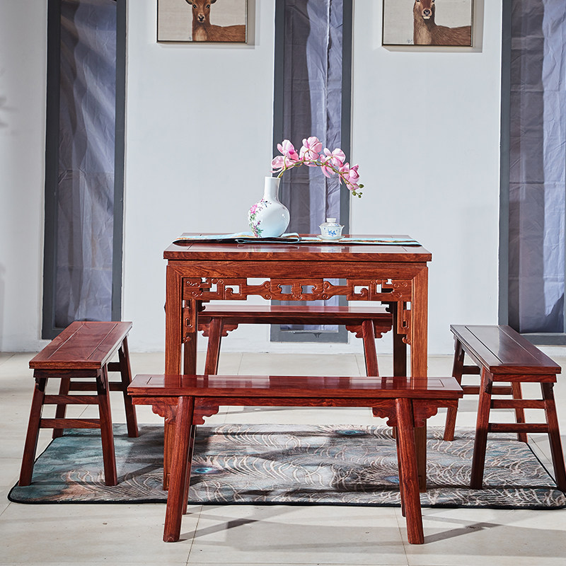 红木八仙桌家用刺猬紫檀实木梨木正方形四方餐桌吃饭桌配长条凳,住宅家具,红木餐桌,淘宝优惠券,粉丝福利购,淘宝优惠卷