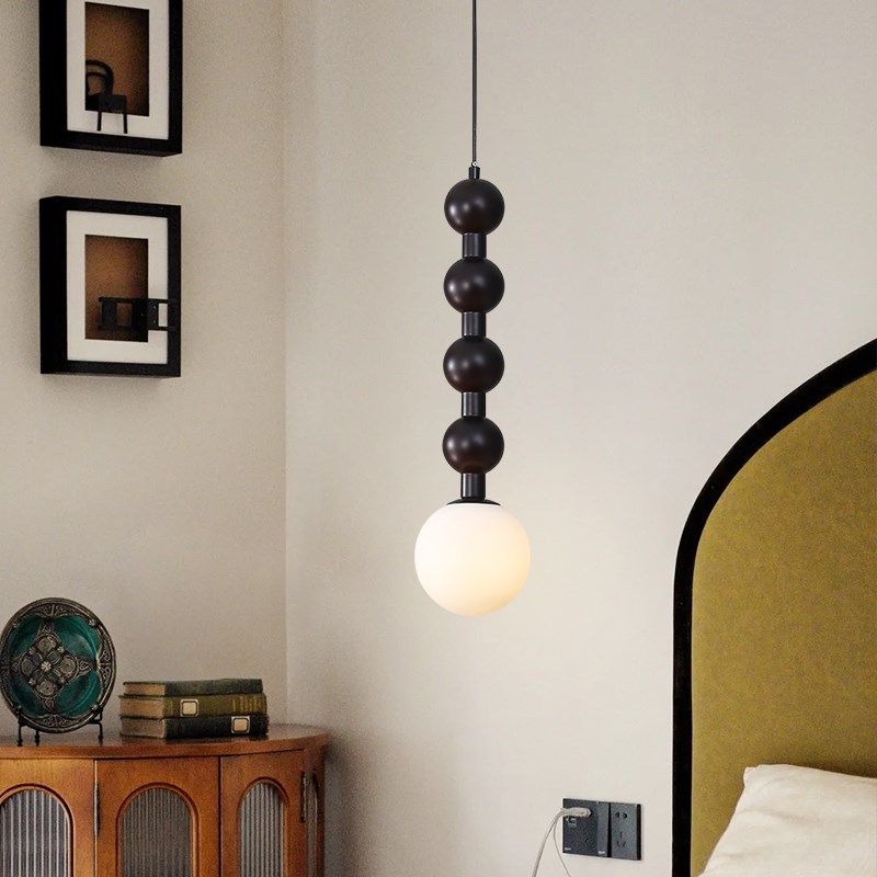 中古卧室床头小吊灯复古饭厅吧台灯实木侘寂风法式氛围感餐厅灯具