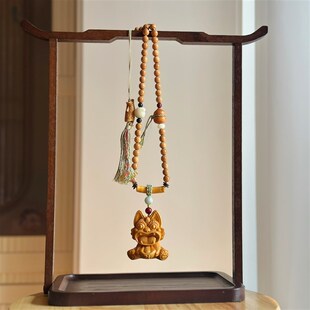 新品瓦猫神兽木雕挂件手把件檀木猫咪招财云南灵兽汽车挂件送礼