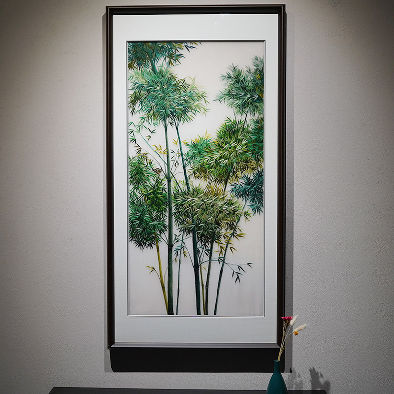 玄现代风景客厅纯手工刺绣成品挂画竹报平安饰画