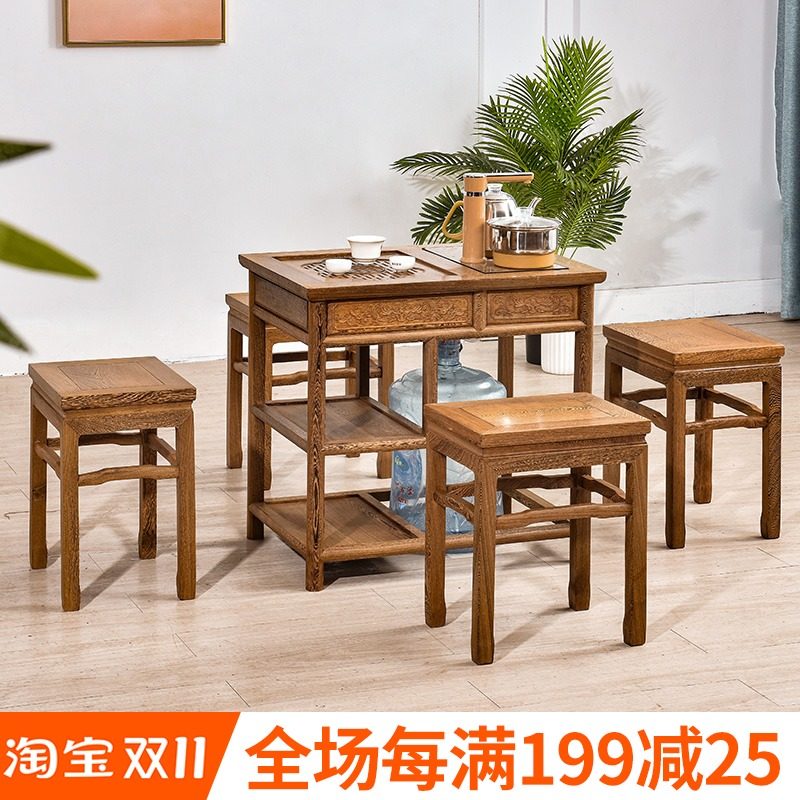 鸡翅木小茶桌红木边柜带电磁炉阳台实木泡茶台茶水架
