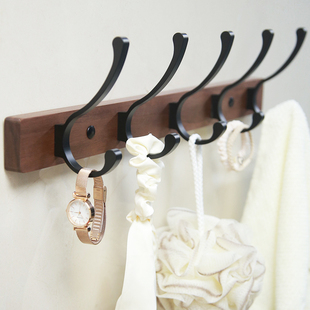 胡桃木实木挂衣钩浴室门后挂衣架长排钩玄关入户门免打孔衣帽挂钩