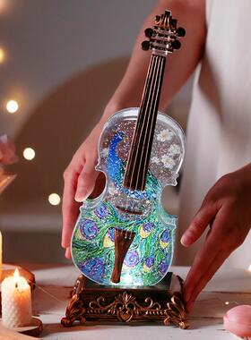 飘雪风灯摆件蓝牙小提琴音乐盒八音盒生日礼物女孩房间圣诞水晶球