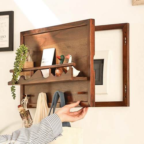 异丽实木电表箱盒遮挡箱电闸箱配电箱装饰画中式挂画置物架挂钩