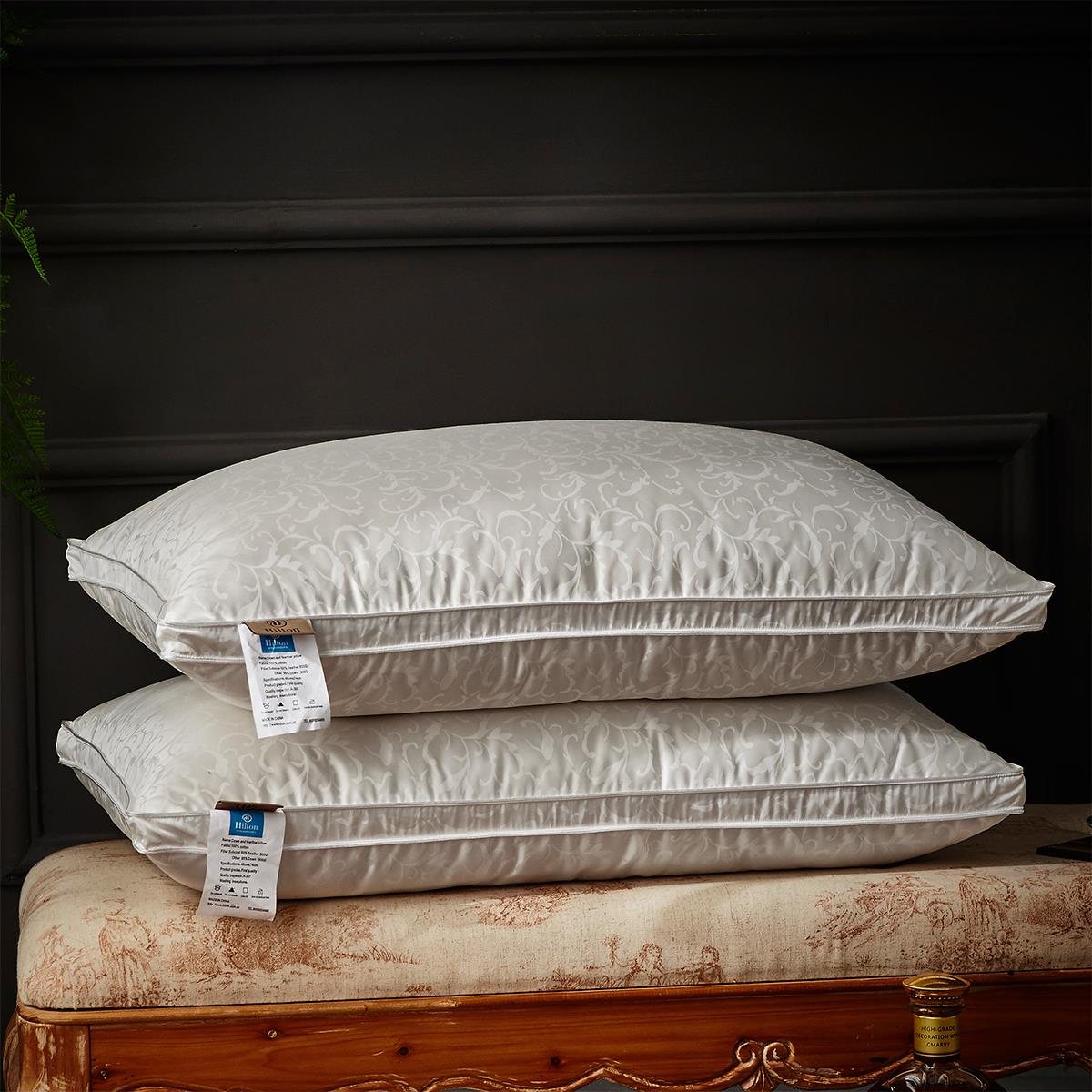 五星级酒店进口羽绒枕头全棉提花枕芯单双人护颈椎舒适95白鹅绒枕