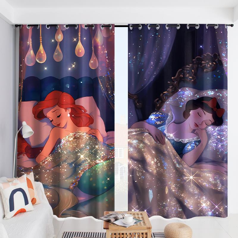 少女心窗帘遮阳布迪士尼公主卧室全遮光客厅防晒隔断绍兴柯桥新款