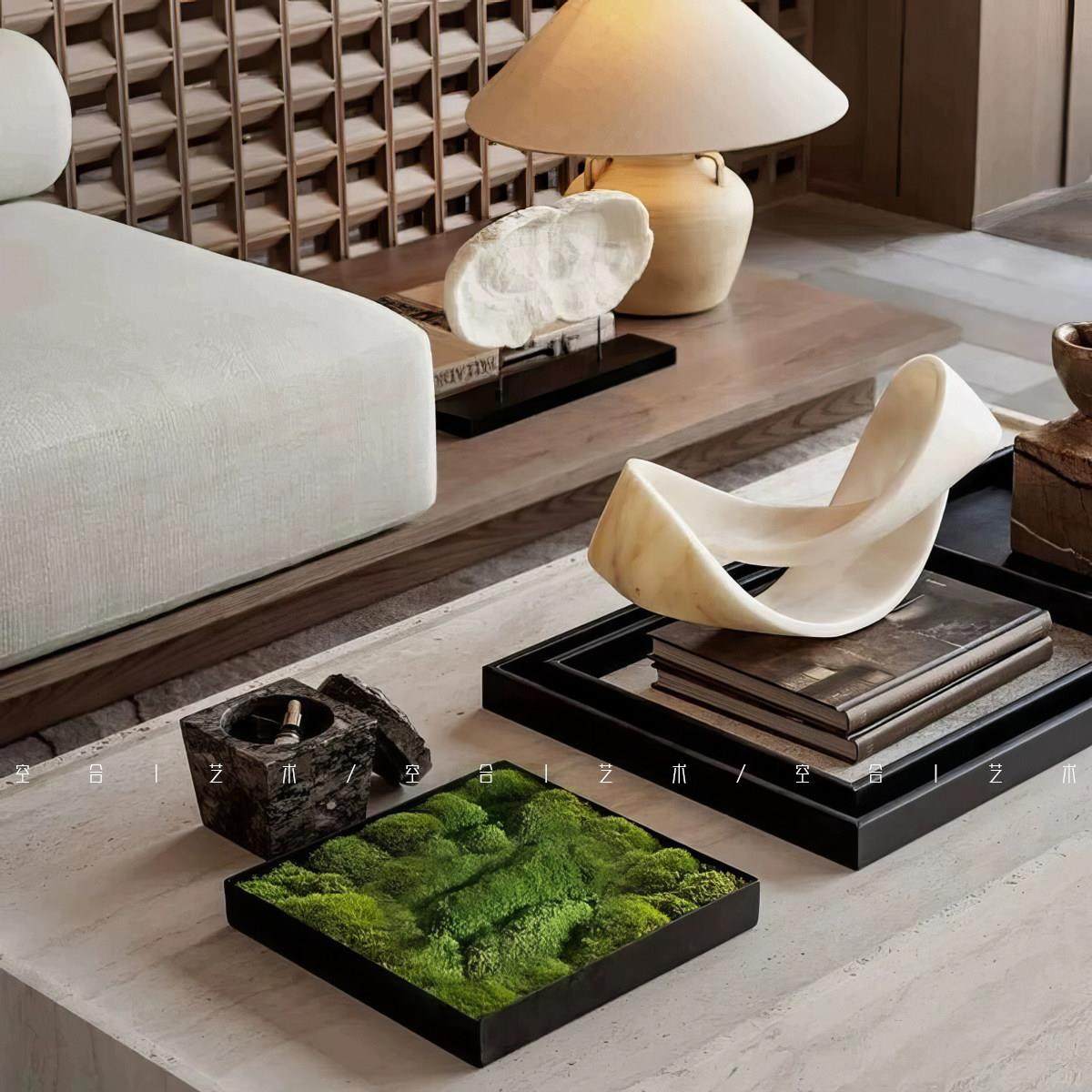 现代简约苔藓花艺托盘香薰摆件 售楼处酒店洽谈桌茶几软装饰品,家居饰品,装饰摆件,淘宝优惠券,粉丝福利购,淘宝优惠卷