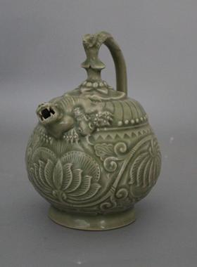 宋 耀州窑青釉提梁倒注壶倒流壶仿古瓷古玩古董老货旧货摆件收藏