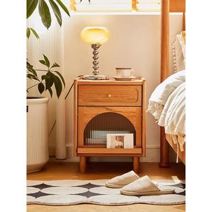 北欧纯实木樱桃木床头柜卧室小户型简约日式原木风家用床边储物柜