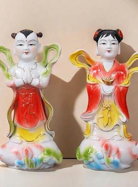 陶瓷金童玉女佛像童男童女神像家用观音善财童子龙女摆件