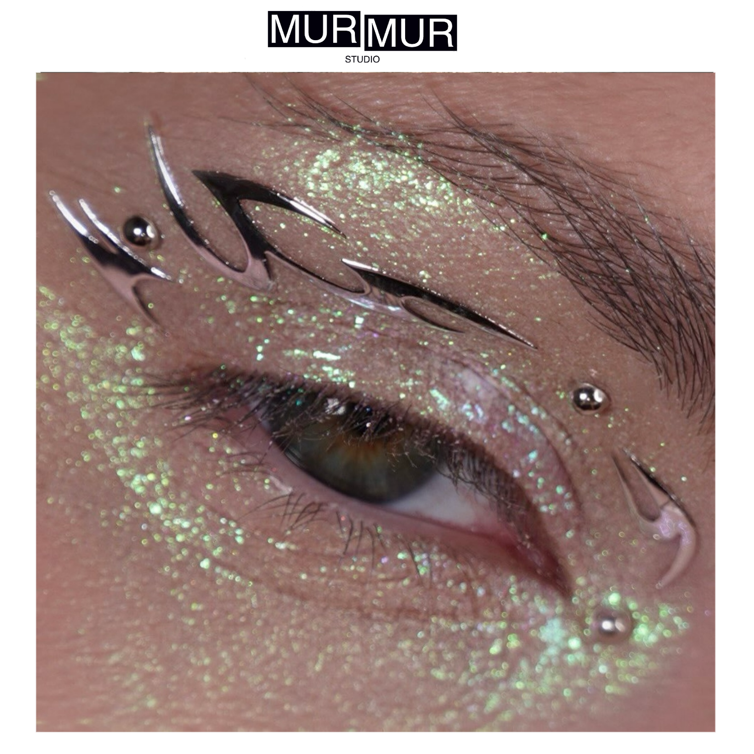 MurMur 未来感银色自粘脸贴赛博朋克机械感眼部装饰创意妆容配饰