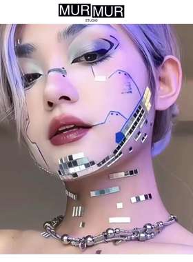 MurMur 未来感机械感小红书同款AI赛博朋克演唱会贴纸cos自粘脸贴