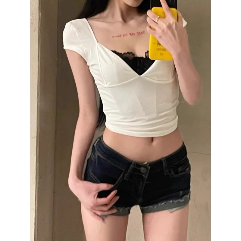 美式性感卷边设计感牛仔超短裤女夏季大码低腰辣妹显瘦包臀热裤子