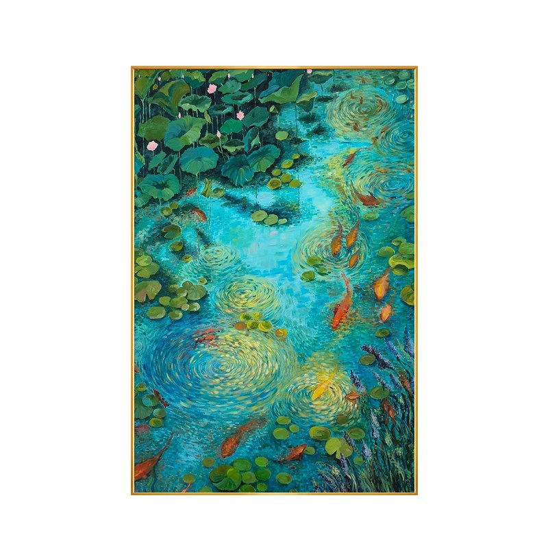 荷塘月色入户玄关装饰画高级感客厅沙发背景墙挂画大芬村手绘油画