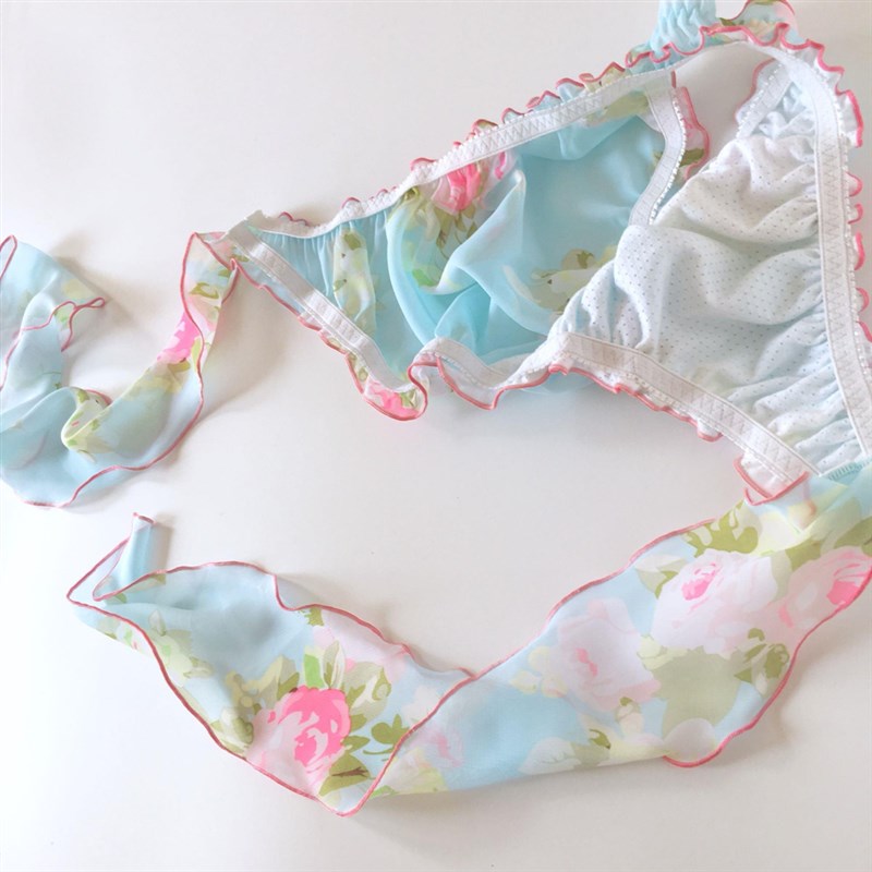 K020 印花雪纺纱可爱女士三角半包臀内裤男款男士内裤蝴蝶结系带