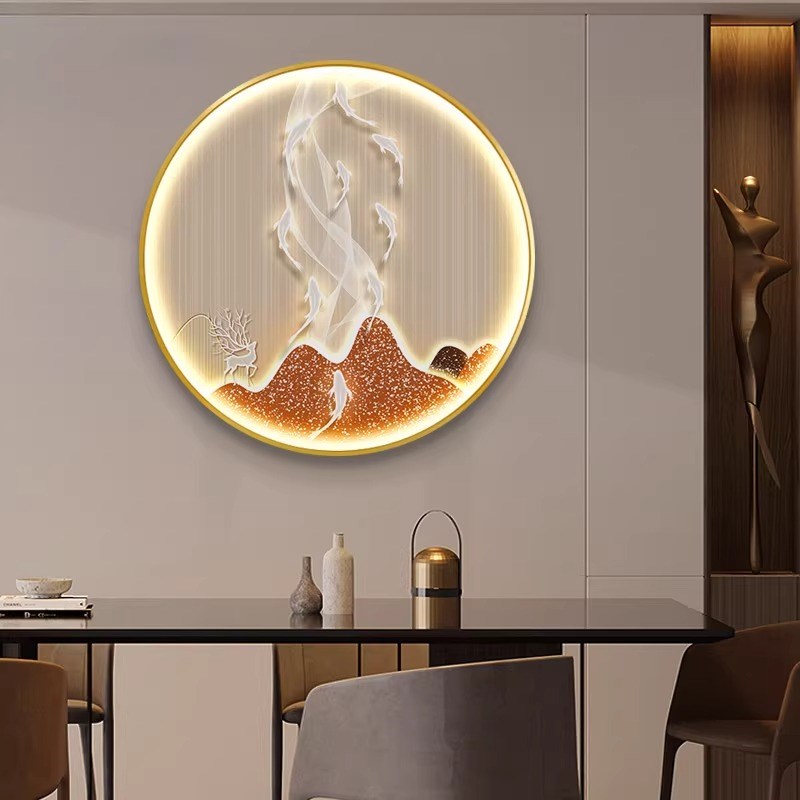 九鱼图入户玄关led灯装饰画轻奢走廊过道发光壁画客厅挂画寓意好