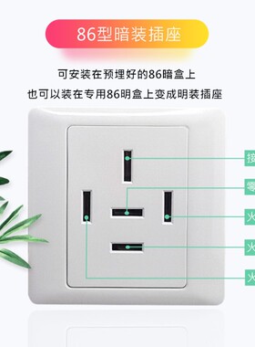 三相5线五孔32A空调插头86型大功率380V工业电源墙壁面板插座440V