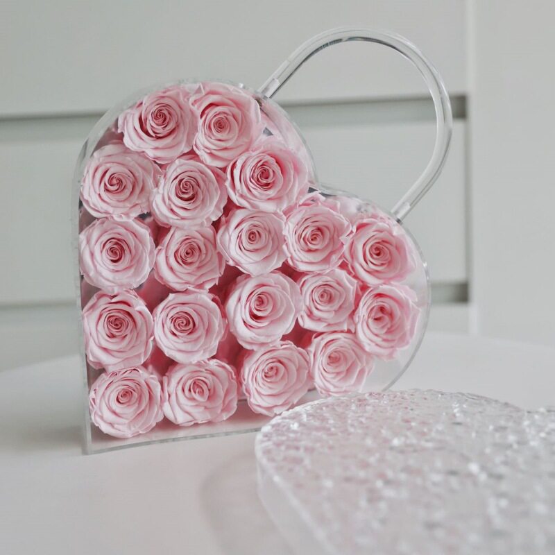 圣诞礼物送女友生日表白小香风玫瑰永生花爱心手提亚克力花盒