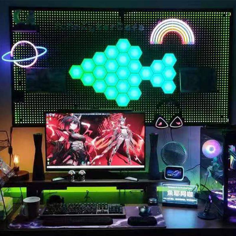 GZ6M洞洞板电竞墙上隔板书房电脑桌装饰置物架书桌收纳架展示架可