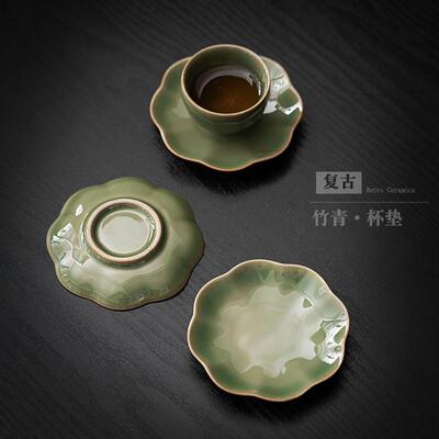 中式创意花瓣杯垫陶瓷家用杯托品茗杯隔热垫茶杯底座茶垫茶道配件