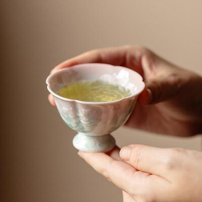纯手工陶瓷高脚杯花瓣茶杯家用大号主人杯创意结晶釉窑变茶杯