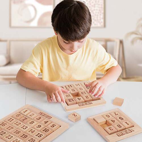 儿童木制积木数字华容道小学生儿童成人拼图益智玩具华容道