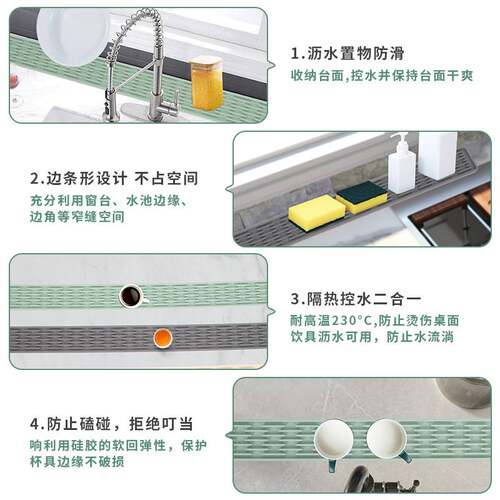 跨境新款窄边长条防滑垫硅胶沥水垫厨房台面垫日用防滑垫吧台垫