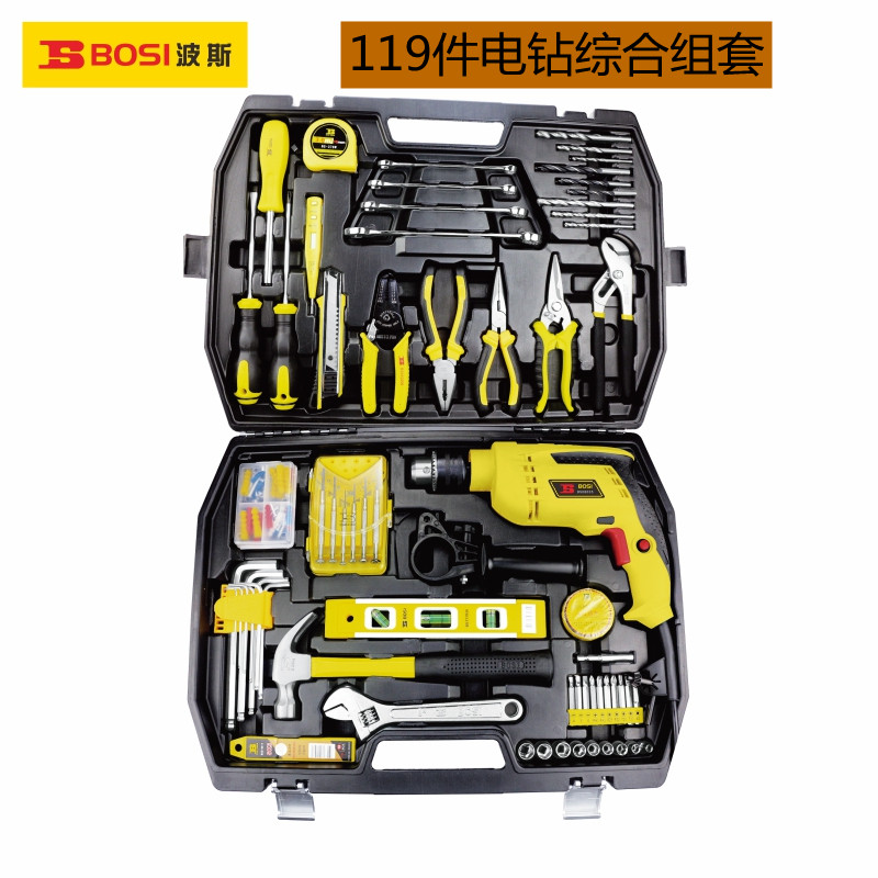 波斯工具119件电钻综合组套 家用维修安装工具套装大功率电机正品