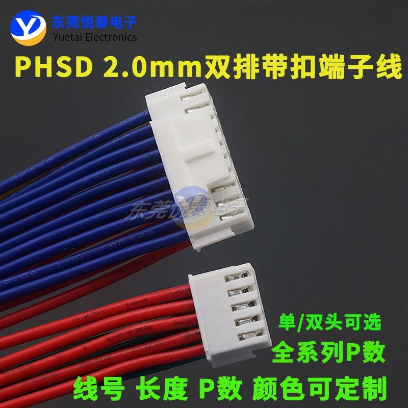 PHSD双排带扣端子线2.0mm间距1007#插头线 单/双头接插件2*2P-20P