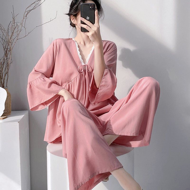 棉绸薄款睡衣女韩版套装绵绸
