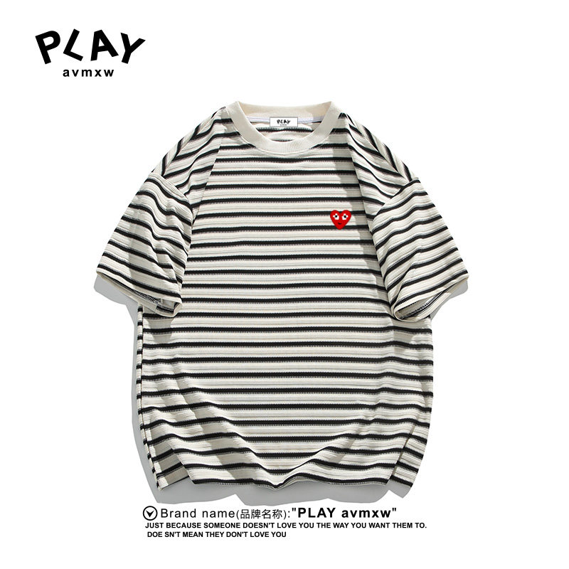 PLAYAVMXW条纹爱心宽松大码T恤图片