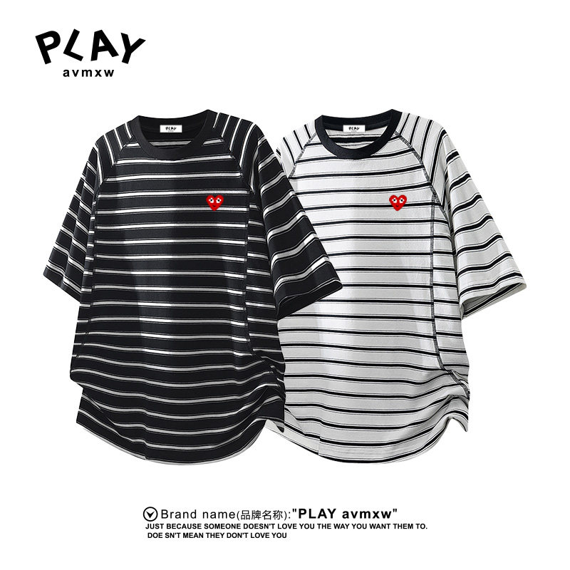 PLAYAVMXW美式条纹大码短袖T恤图片