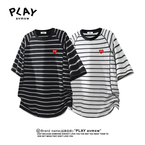 PLAYAVMXW美式条纹大码短袖T恤