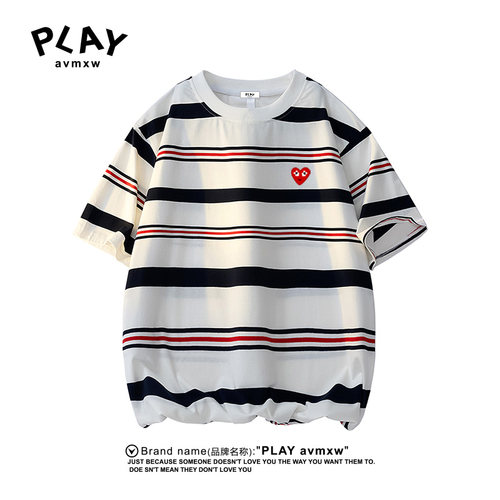 PLAYAVMXW宽松休闲条纹纯棉T恤