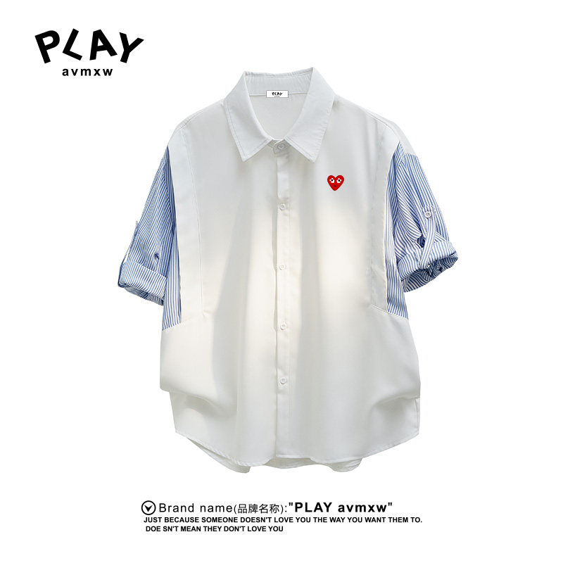 PLAYAVMXW拼接假两件条纹衬衣