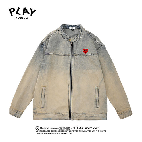 PLAYAVMXW复古做旧牛仔夹克男士