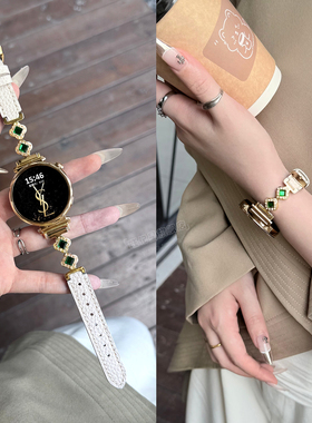 【施华洛闪钻】适用华为GT6表带手表GT5新款watchgt5智能GT5pro镶钻拼荔枝纹皮41mmGT4精致GT3女款GT2秋冬新