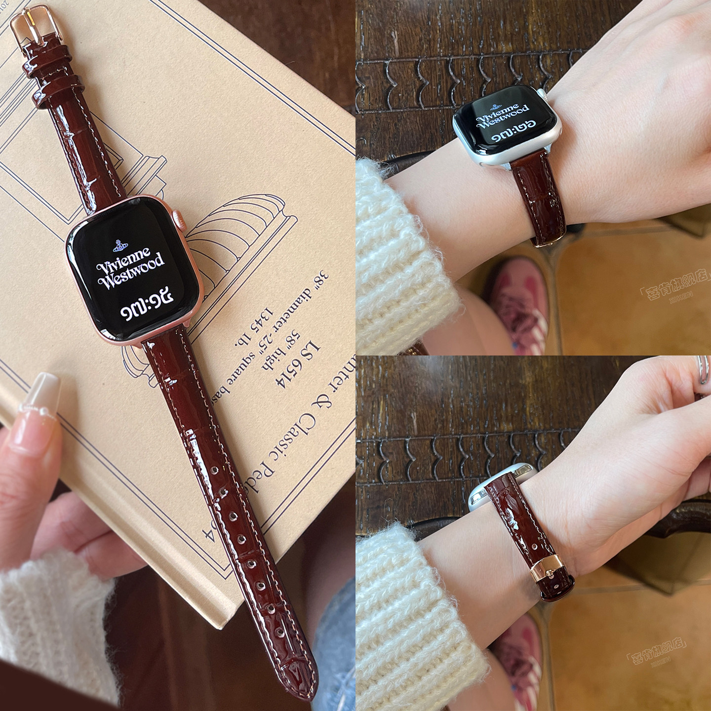 【亮面小蛮腰】适用iWatch S11苹果手表表带Apple WatchS10高级竹节s9真皮女款SE复古s8代创意小众秋冬新款